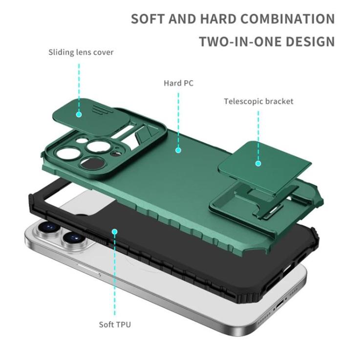 Taltech - iPhone 15 Pro Max Mobilskal med Skjutkameralock - Mörkgrön