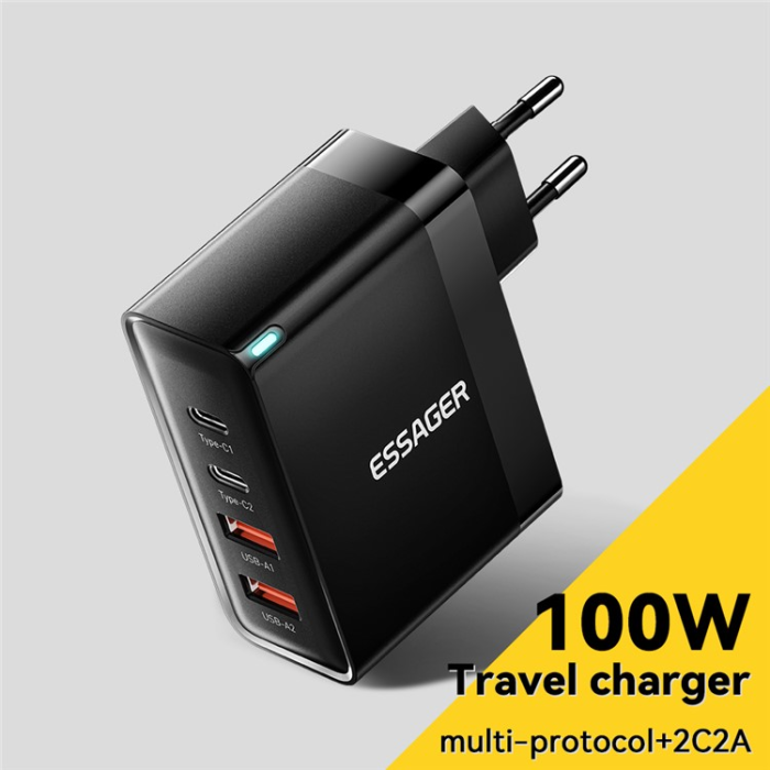 ESSAGER - ESSAGER Väggladdare 100W 2x USB-C - 2x USB-A ES-CD37 EU Svart