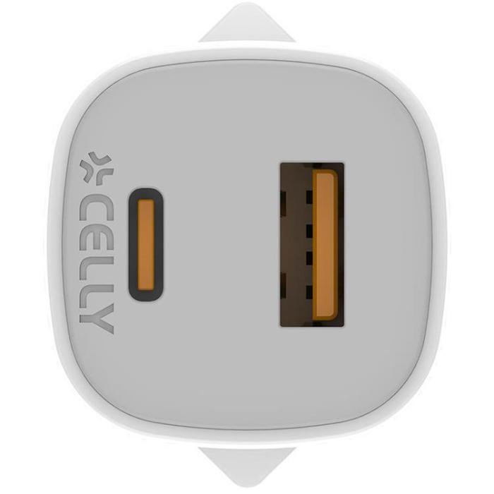 Celly - Celly Snabbladdare GaN 1 x USB-A + 1 x USB-C PD 25W - Vit