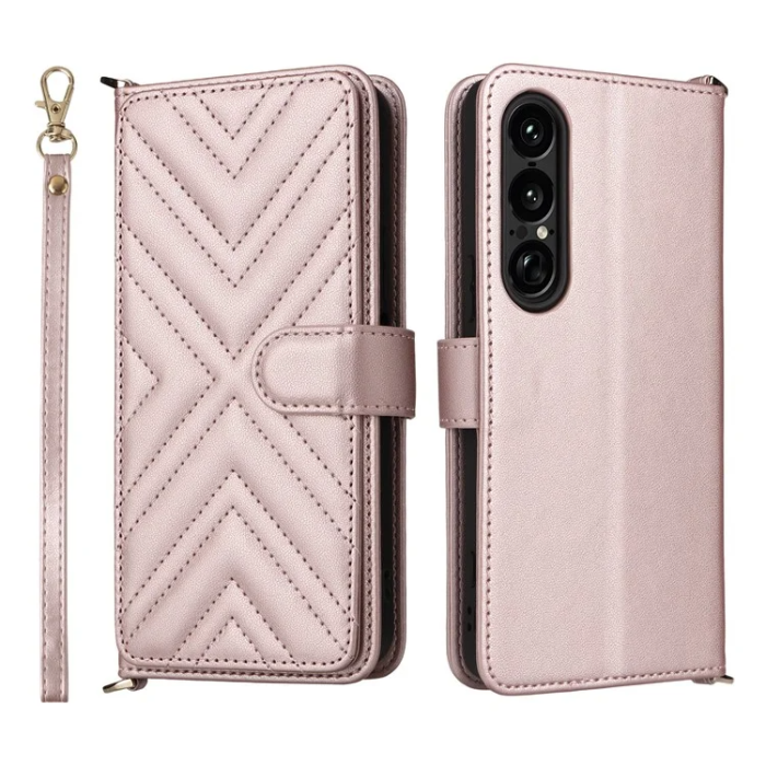 A-One Brand - Sony Xperia 1 VII Plånboksfodral Kickstand med Axelrem - Ljusrosa