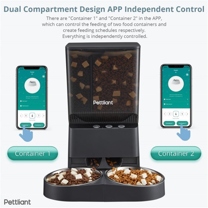 OEM - PETTLIANT Automatisk Kattmatare med Dubbla Skålar, Smart APP-kontroll