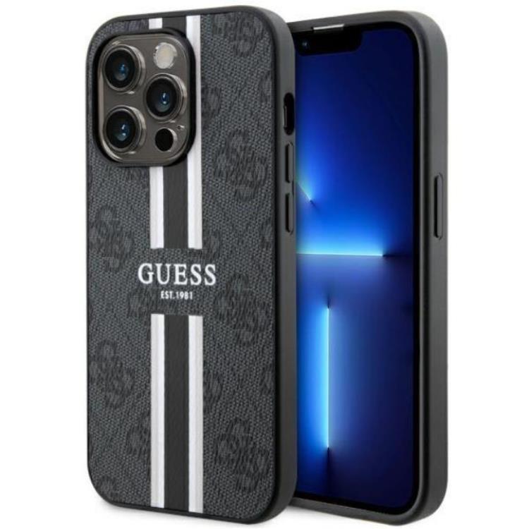 Guess iPhone 14 Pro Mobilskal MagSafe Printed Stripes Svart | 2353 | AlltMobil