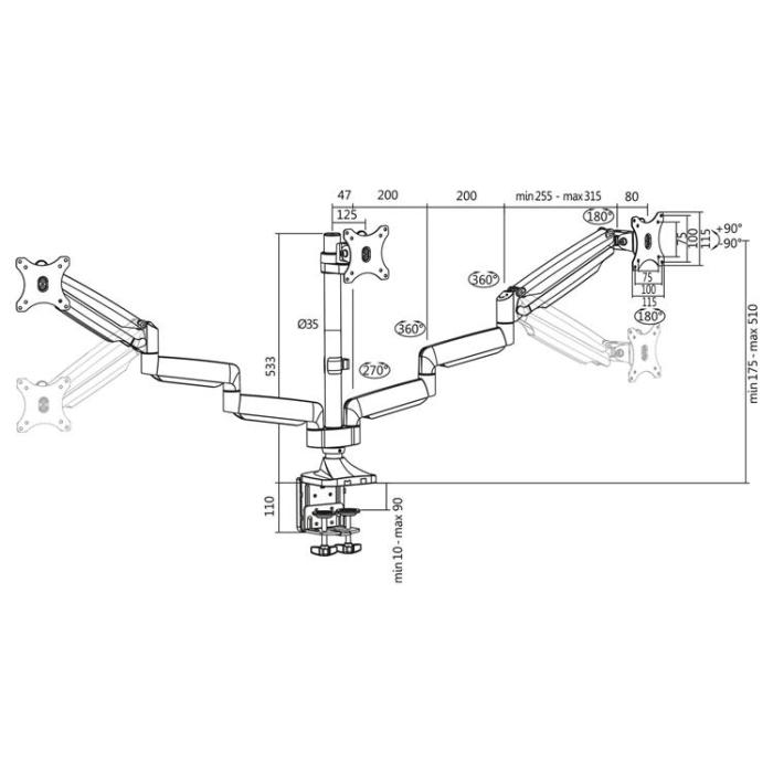 LogiLink - LOGILINK Monitorarm trippel 13-32