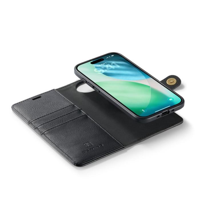 DG.MING - DG.MING iPhone Air Plånboksfodral Avtagbart Äkta läder Svart