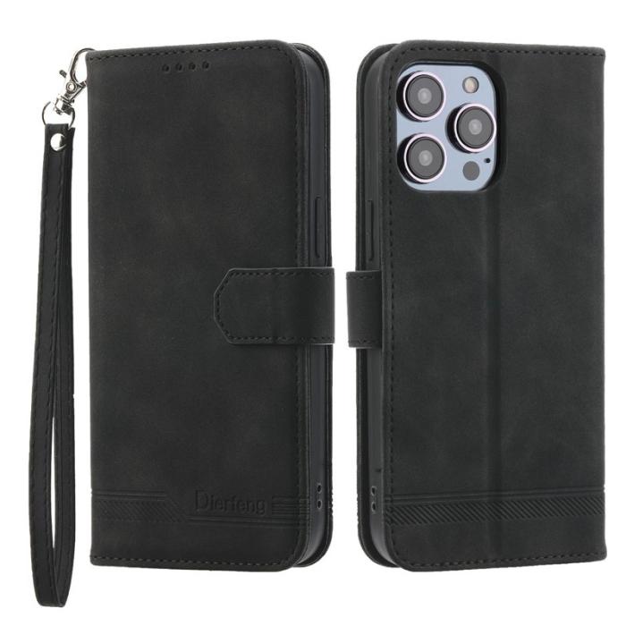 DIERFENG - DIERFENG DF-03 iPhone 14 Pro Max Plånboksfodral Konstläder - Svart