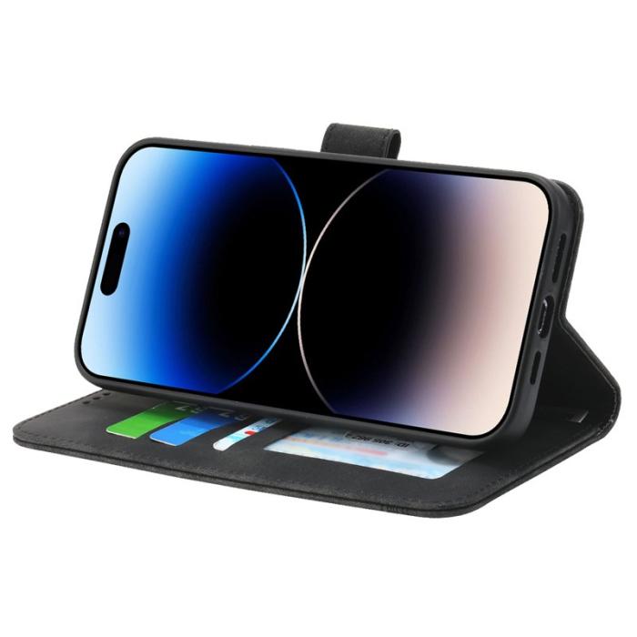 DIERFENG - DIERFENG DF-03 iPhone 14 Pro Max Plånboksfodral Konstläder - Svart