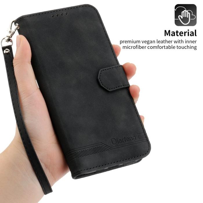 DIERFENG - DIERFENG DF-03 iPhone 14 Pro Max Plånboksfodral Konstläder - Svart