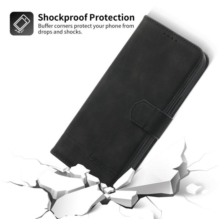 DIERFENG - DIERFENG DF-03 iPhone 14 Pro Max Plånboksfodral Konstläder - Svart
