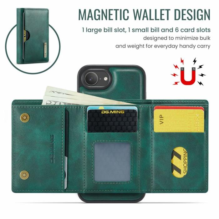 DG.MING - DG.MING M6 Series Mobilskal till iPhone 16e Magnetiskt Plånboksfodral Grön