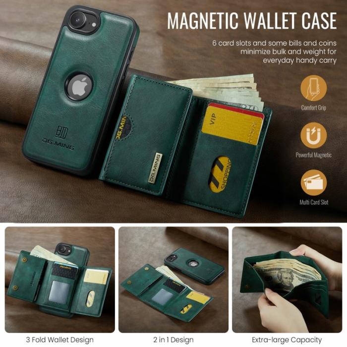 DG.MING - DG.MING M6 Series Mobilskal till iPhone 16e Magnetiskt Plånboksfodral Grön