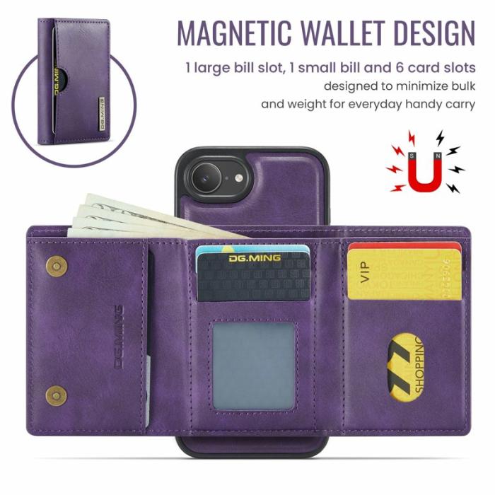 DG.MING - DG.MING M6 Series Mobilskal till iPhone 16e Magnetiskt Plånboksfodral Lila
