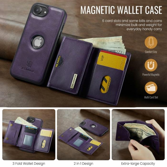 DG.MING - DG.MING M6 Series Mobilskal till iPhone 16e Magnetiskt Plånboksfodral Lila