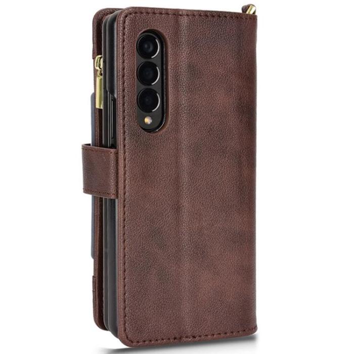 A-One Brand - Galaxy Z Fold 4 Plånboksfodral Zipper Magnetic - Brun