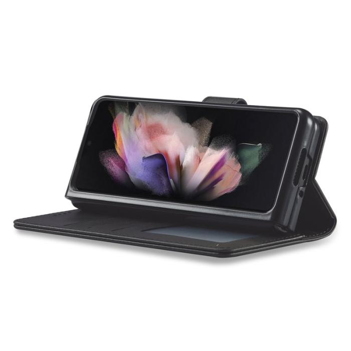 LC.imeeke - LC.IMEEKE Plånboksfodral för Samsung Galaxy Z Fold3 5G - Konstläder - Svart