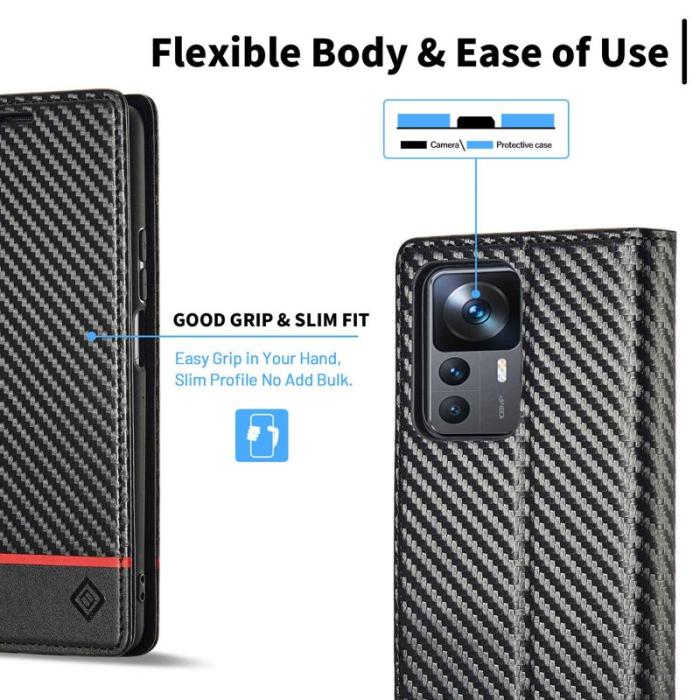 LC.imeeke - LC.IMEEKE Plånboksfodral för Xiaomi 12T 5G - Konstläder - Svart