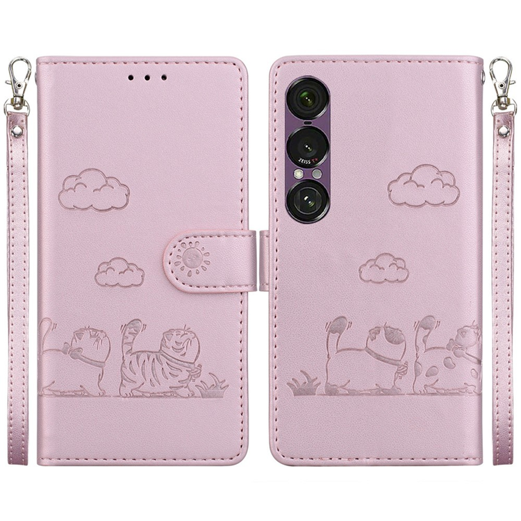 Sony Xperia 1 VII Konstläder Plånboksfodral RFID-Skydd Kattmotiv - Rosa | 2353 | AlltMobil