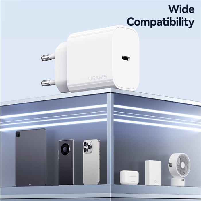 USAMS - USAMS GaN Snabbladdare USB-C 20W CC226 T65 EU PD - Vit