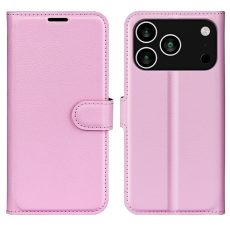 A-One Brand - iPhone 17 Pro Max Plånboksfodral Litchi Texture läder - Rosa