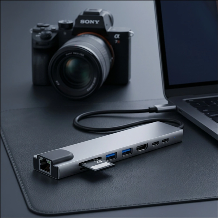Tech-Protect - Tech-Protect USB Hubbar HDMI 4k PD100W RJ45 1000MB/S - Rymdgrå