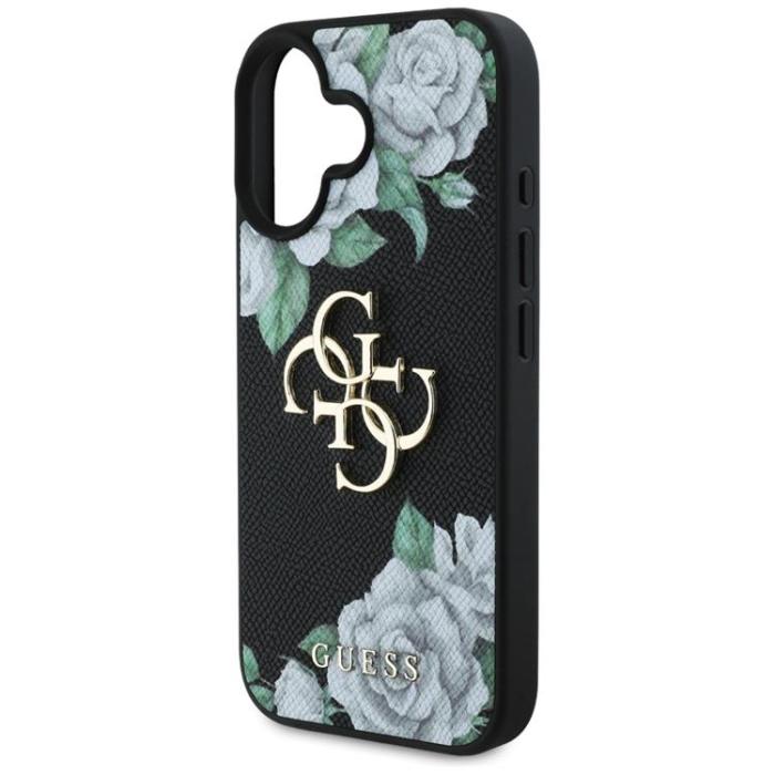 Guess - Guess iPhone 16 Mobilskal Grained Roses Big 4G logo - Svart
