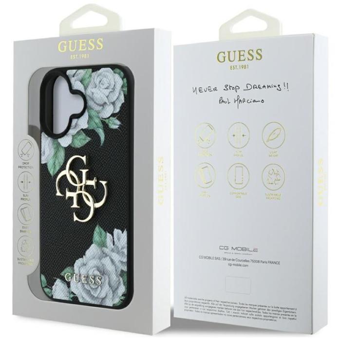 Guess - Guess iPhone 16 Mobilskal Grained Roses Big 4G logo - Svart