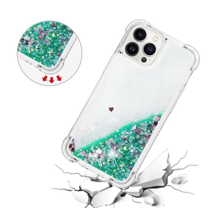OEM - iPhone 14 Pro Max Skal Liquid Floating Glitter - Grön