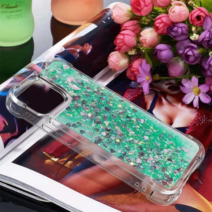 OEM - iPhone 14 Pro Max Skal Liquid Floating Glitter - Grön