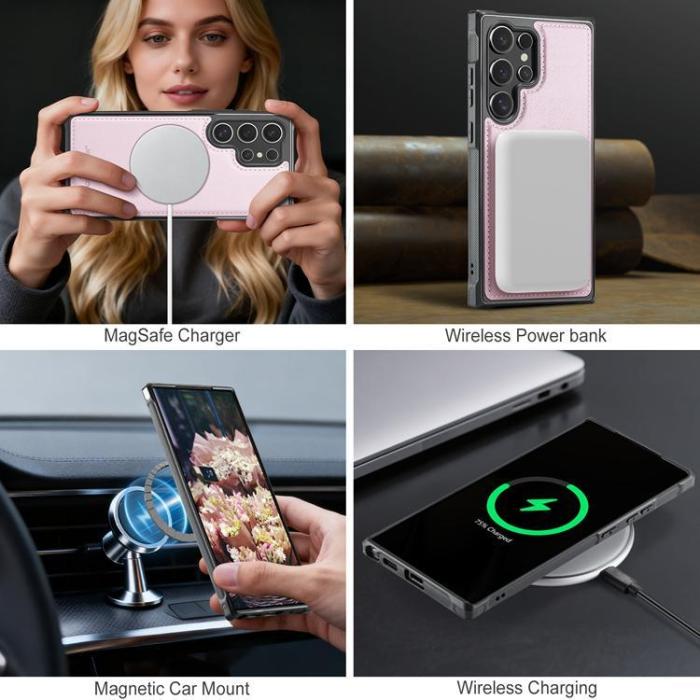 OEM - JEEHOOD Samsung Galaxy S23 Ultra Fodral KonstLäder - Rosa