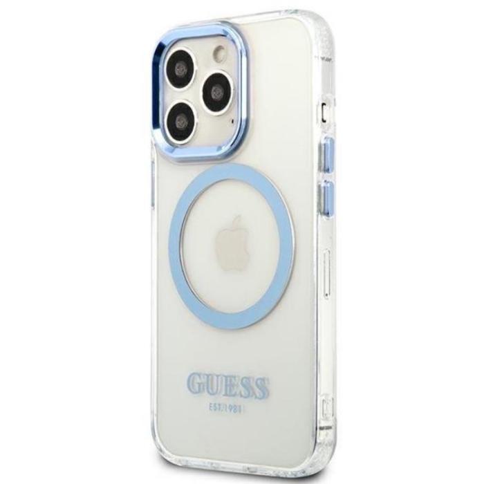 Guess - Guess iPhone 13 Pro Skal Magsafe Metal Outline - Blå