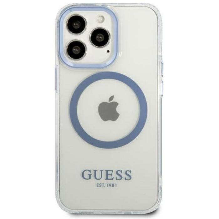 Guess - Guess iPhone 13 Pro Skal Magsafe Metal Outline - Blå