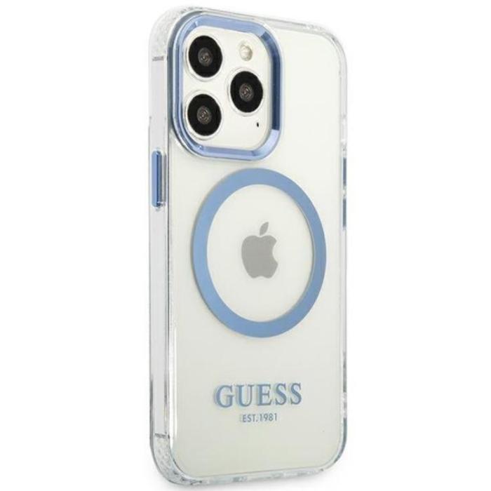 Guess - Guess iPhone 13 Pro Skal Magsafe Metal Outline - Blå