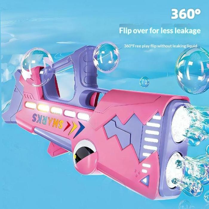 OEM - Barnhaj Elektrisk Bubbelpistol 24 Hål USB Uppladdningsbar - Rosa