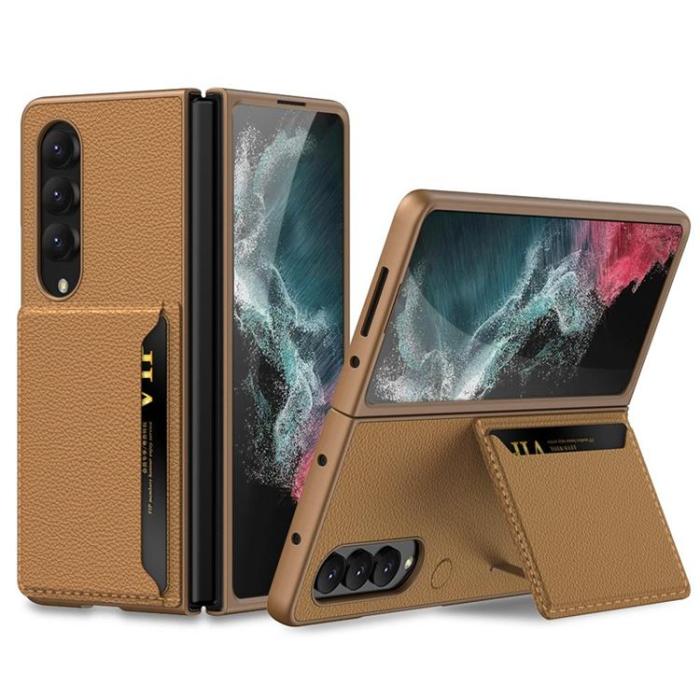 GKK - GKK Galaxy Z Fold 4 Skal Korthållare Kickstand - Brun