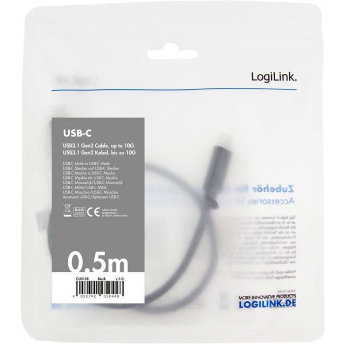 LogiLink - Logilink USB-C till USB-C kabel 0.5m 100W - Svart
