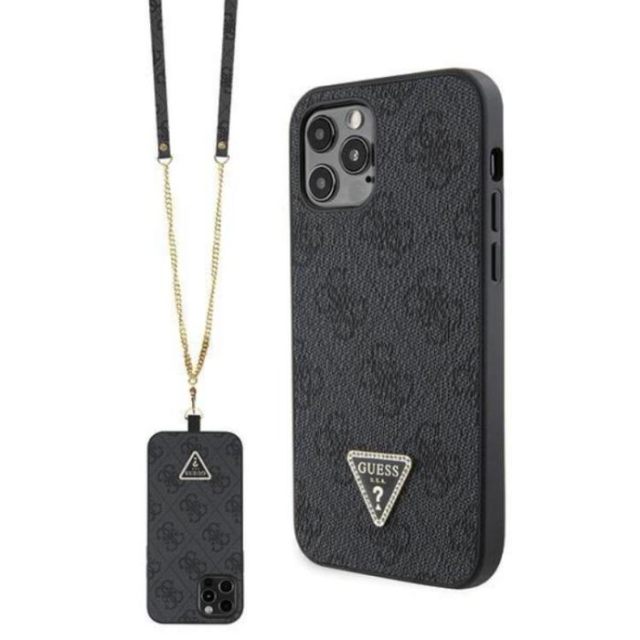 Guess - Guess iPhone 12/12 Pro Mobilskal Crossbody Metall Logo - Svart