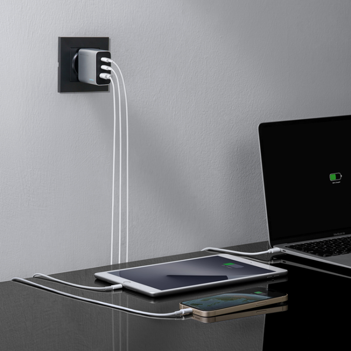 Cuktech - Cuktech Snabbladdare 65W 2xUSB-C 1xUSB-A GaN - Grå