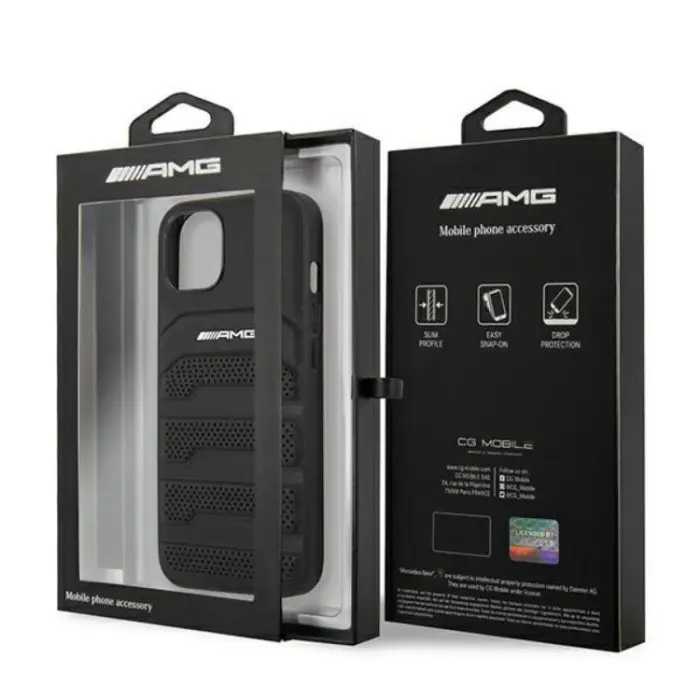 AMG - AMG iPhone 14 Plus Skal Läder Debossed Lines - Svart