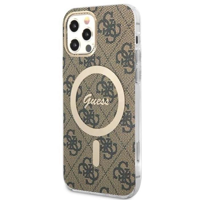 Guess - Guess iPhone 12/12 Pro Magsafe Skal Print + Trådlös Laddare - Brun