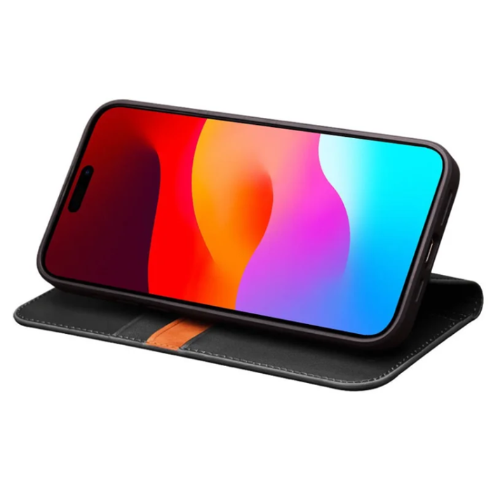 QIALINO - Qialino iPhone 15 Pro Plånboksfodral Äkta läder - Svart