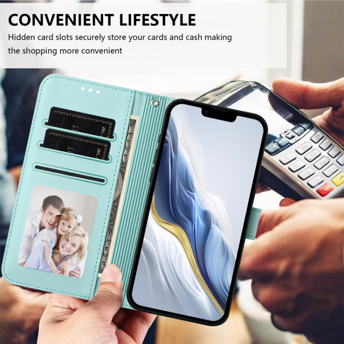 A-One Brand - iPhone 17 Air Plånboksfodral Läder med Handledsrem - Mintgrön