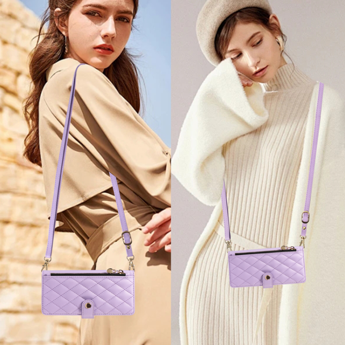 A-One Brand - iPhone 17 Pro Max Plånboksfodral Rhombus Läder - Lila