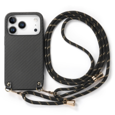 A-One Brand - iPhone 17 Pro Mobilskal Med Axelrem Snodd Carbon Fiber - Svart
