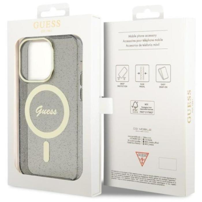 Guess - Guess iPhone 14 Pro Mobilskal MagSafe Glitter Guld - Svart