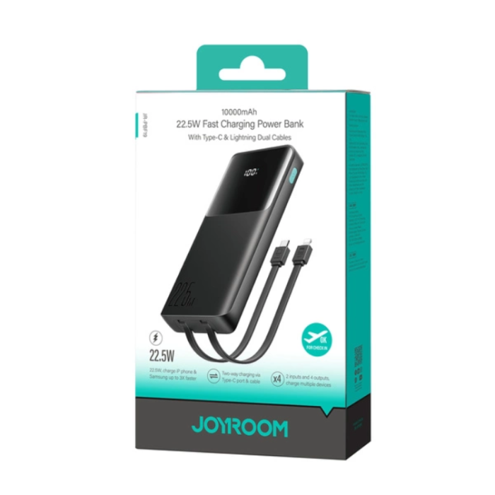 Joyroom - Joyroom Powerbank 10000mAh 22.5W med Två Inbyggda kablar - Svart