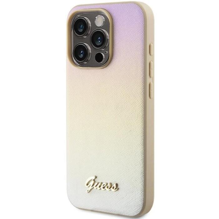 Guess - Guess iPhone 14 Pro Max Mobilskal Saffiano Iridescent Script - Guld