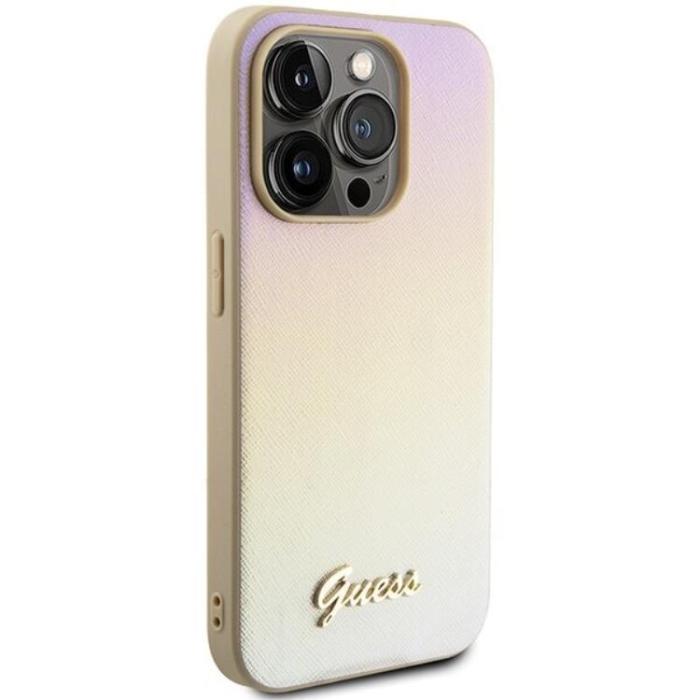 Guess - Guess iPhone 14 Pro Max Mobilskal Saffiano Iridescent Script - Guld
