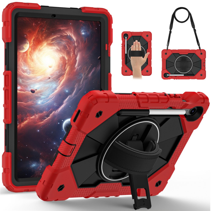 A-One Brand - Galaxy Tab S10 FE/S9 FE/S9 Skal Kickstand med Rem - Röd/Svart