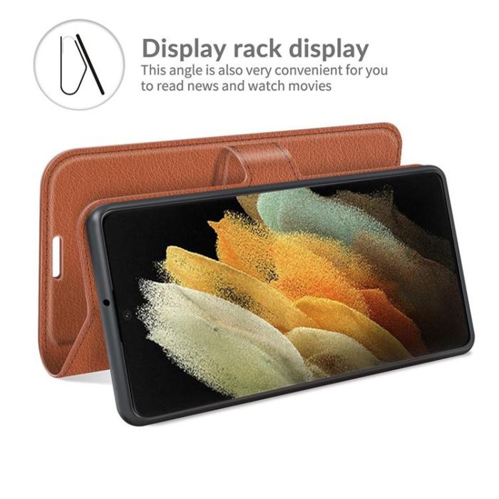 OEM - Litchi Magnetic Fodral Galaxy S22 Ultra 5G - Brun