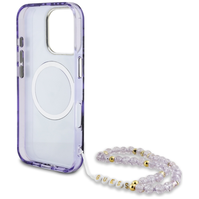 Guess - Guess iPhone 16 Mobilskal Magsafe Palm Trees Med Pearl Strap