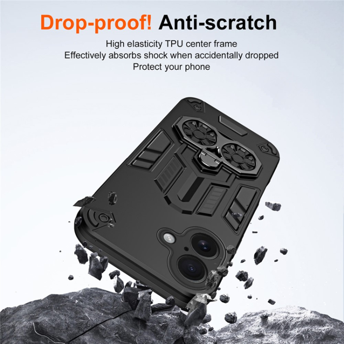 A-One Brand - iPhone 17 Mobilskal Ringhållare Kickstand Shockproof - Svart